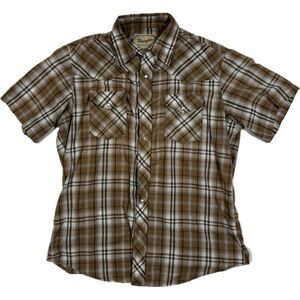 Vintage Wrangler Men's Pearl Snap Brown Plaid Shirt Sz Medium